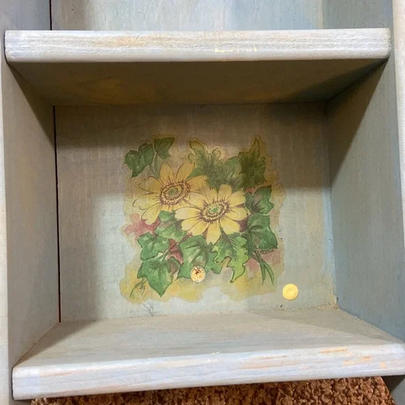 VTG, Blue Birdhouse & Flowers Wall Shelf Decor Handmade Wood And Hand-Painted